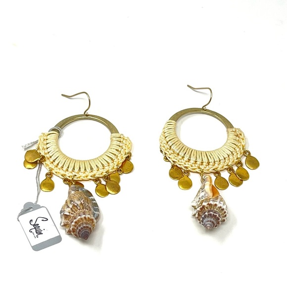 New Anthropologie x Sequin Dangle Hoop Shell Earrings - Picture 1 of 6